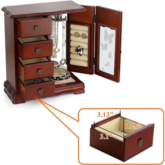 ROUND RICH DESIGN Solid Wooden Jewelry Box Makeup and Organizer - Picture 5 of 7